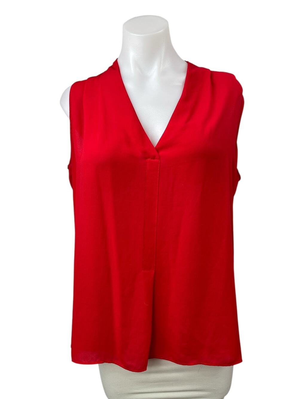 Rose & Olive Women's Red Sleeveless V-Neck Pleated Tank Shirt Blouse Top Size L